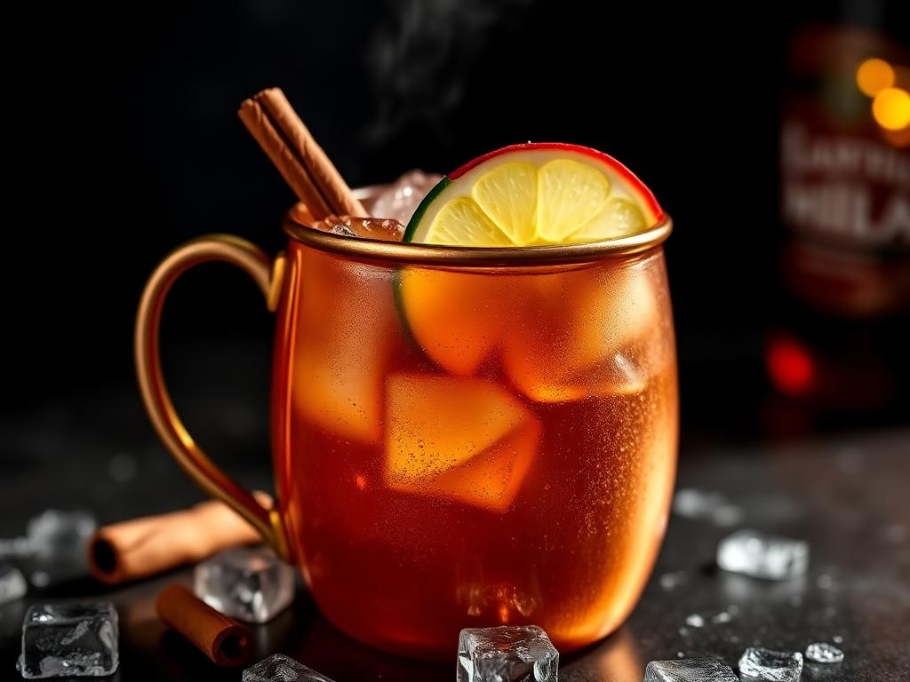 Äppelglögg Mule serverad i festligt glas med garnering