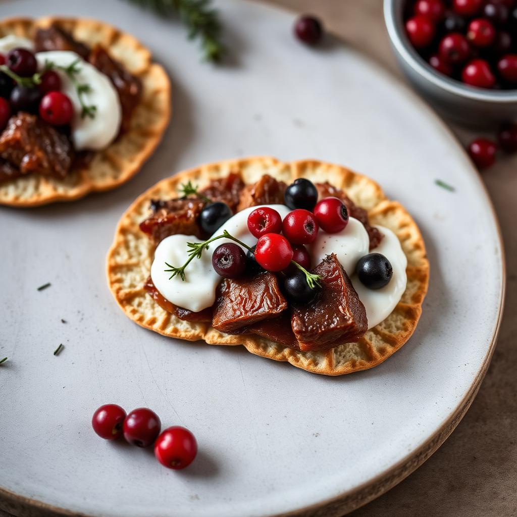 Knäckebrot mit geräuchertem Rentierbraten und Meerrettichcreme