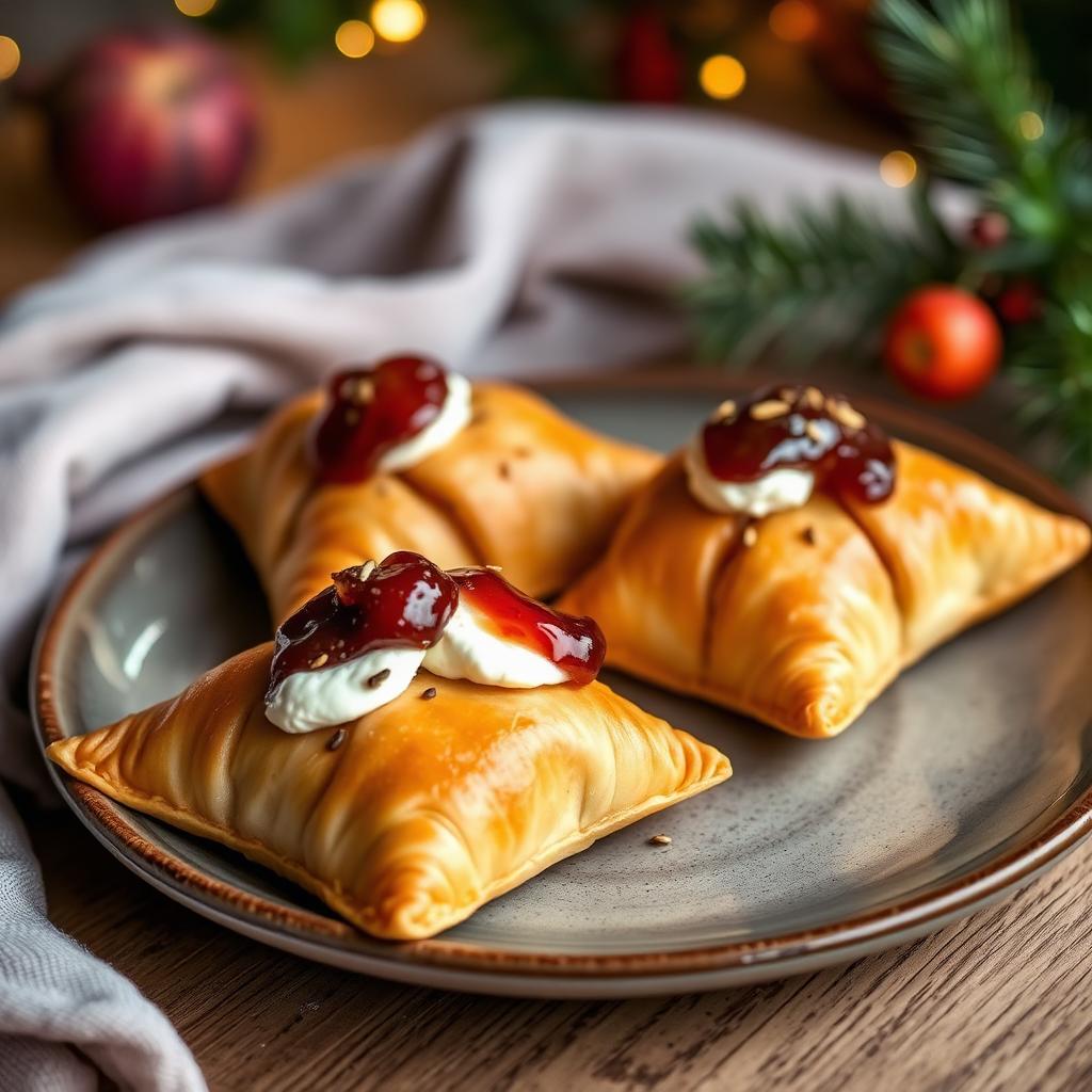 Kleine Teigknoten mit Ziegenkäse und Feige