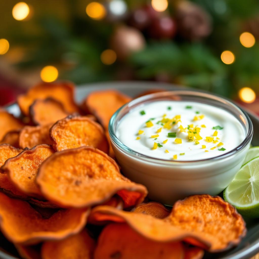 Süßkartoffelchips mit Limettenjoghurt