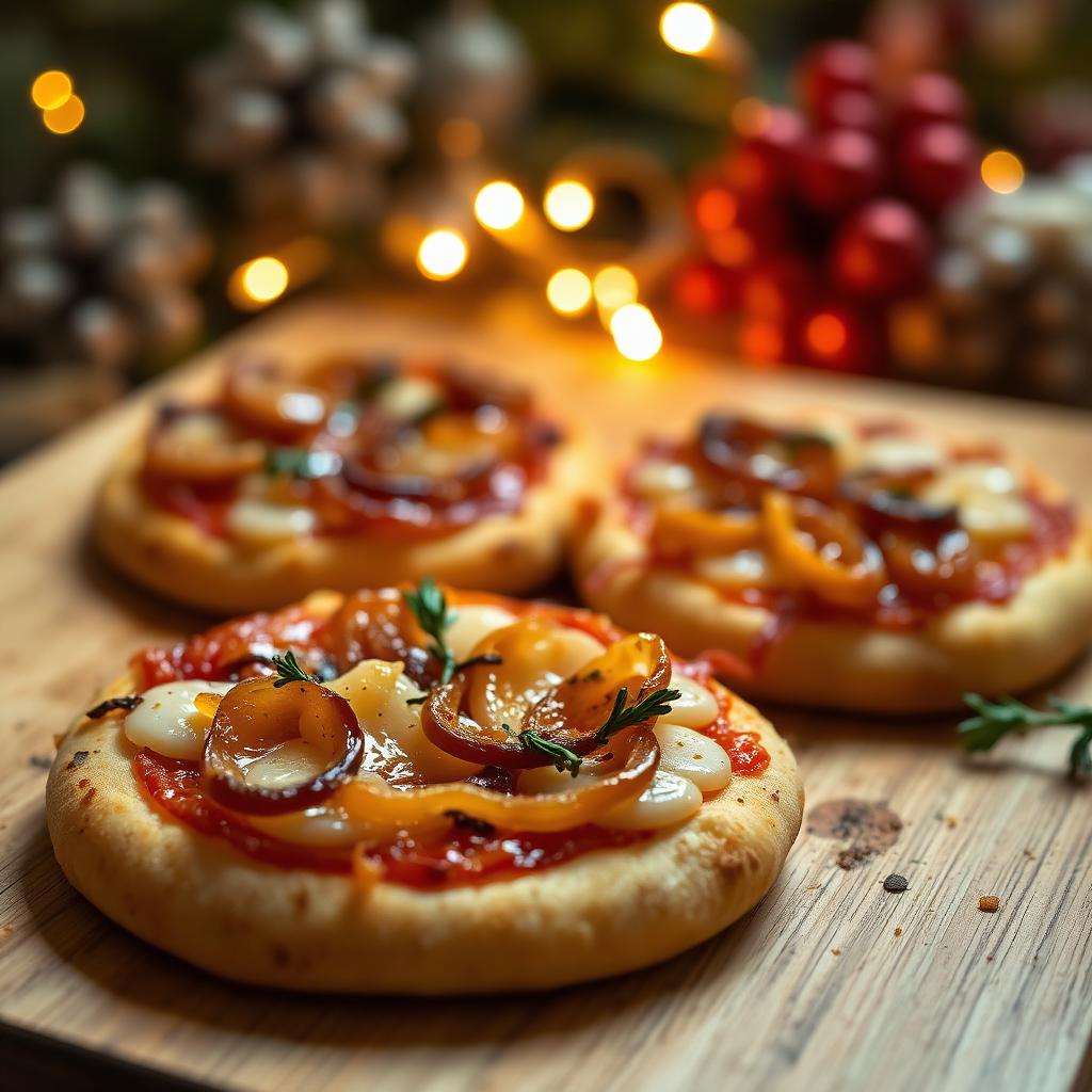 Mini-Pizzen mit karamellisierten Zwiebeln und Käse