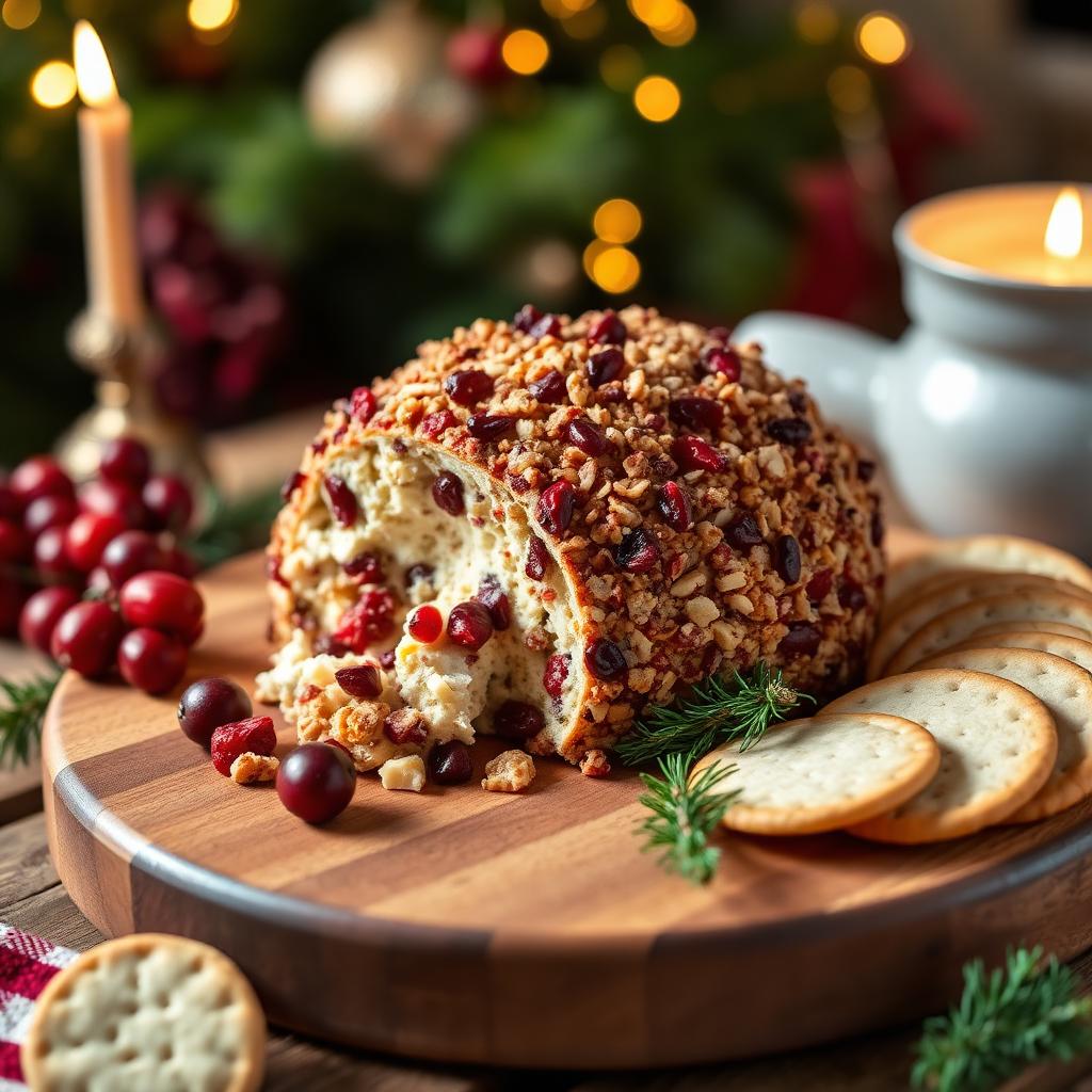 Weihnachtlicher Käsebaum mit Preiselbeeren und Nüssen