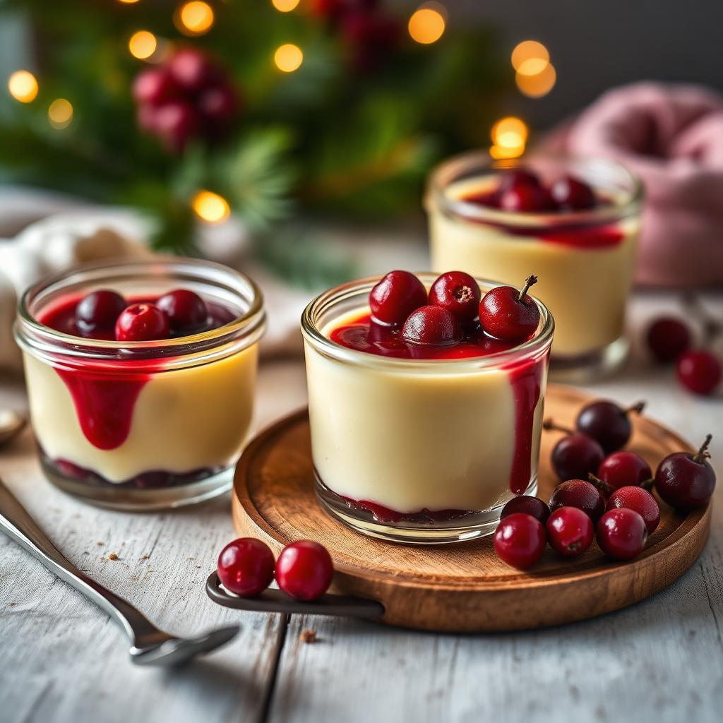 Safran-Panna-cotta im Glas mit Preiselbeeren